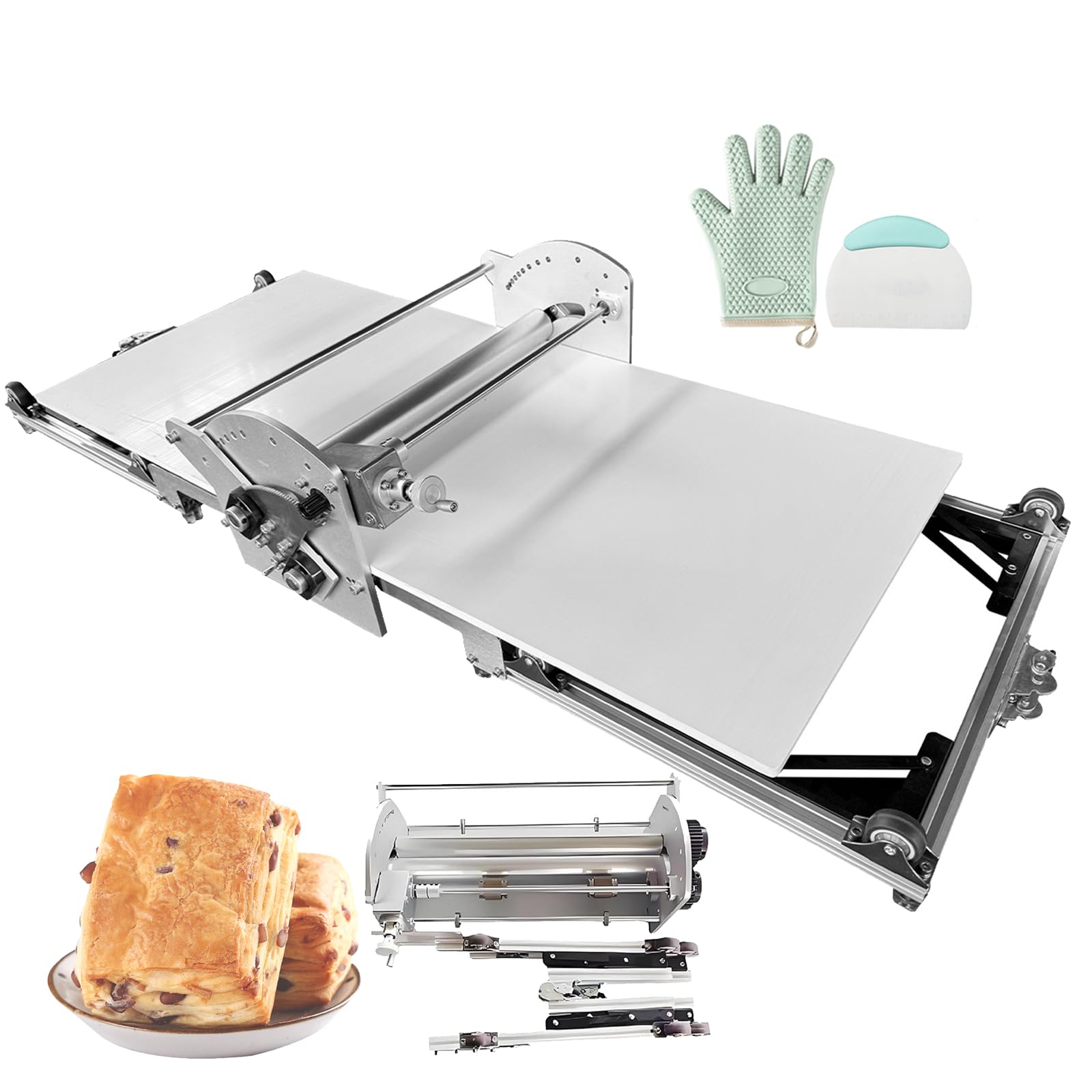 Cnaohghn Automatic Puff Pastry Sheeter,Electric Dough Sheeter Machine For Home Baking, Stainless Steel Build, 2-30Mm Thickness Control,With 40×17.7In Sheeter Board For Croissants,Fresh Pasta
