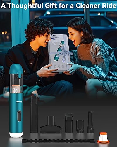 Miniatura 9 de Mayking Aspiradora portátil 5 en 1 inalámbrica para automóvil, aspiradora de mano con LED blanco y flash LED rojo, 115 W 18000 Pa de alta potencia,