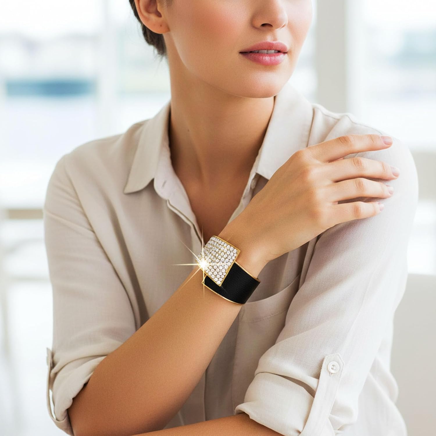 ELABEST Stylish Rhinestone Bracelet Cuff Bracelets Stretch Bracelets Sparkly Hand Chain Wedding Parties Jewelry Accessories for Women - Image 8