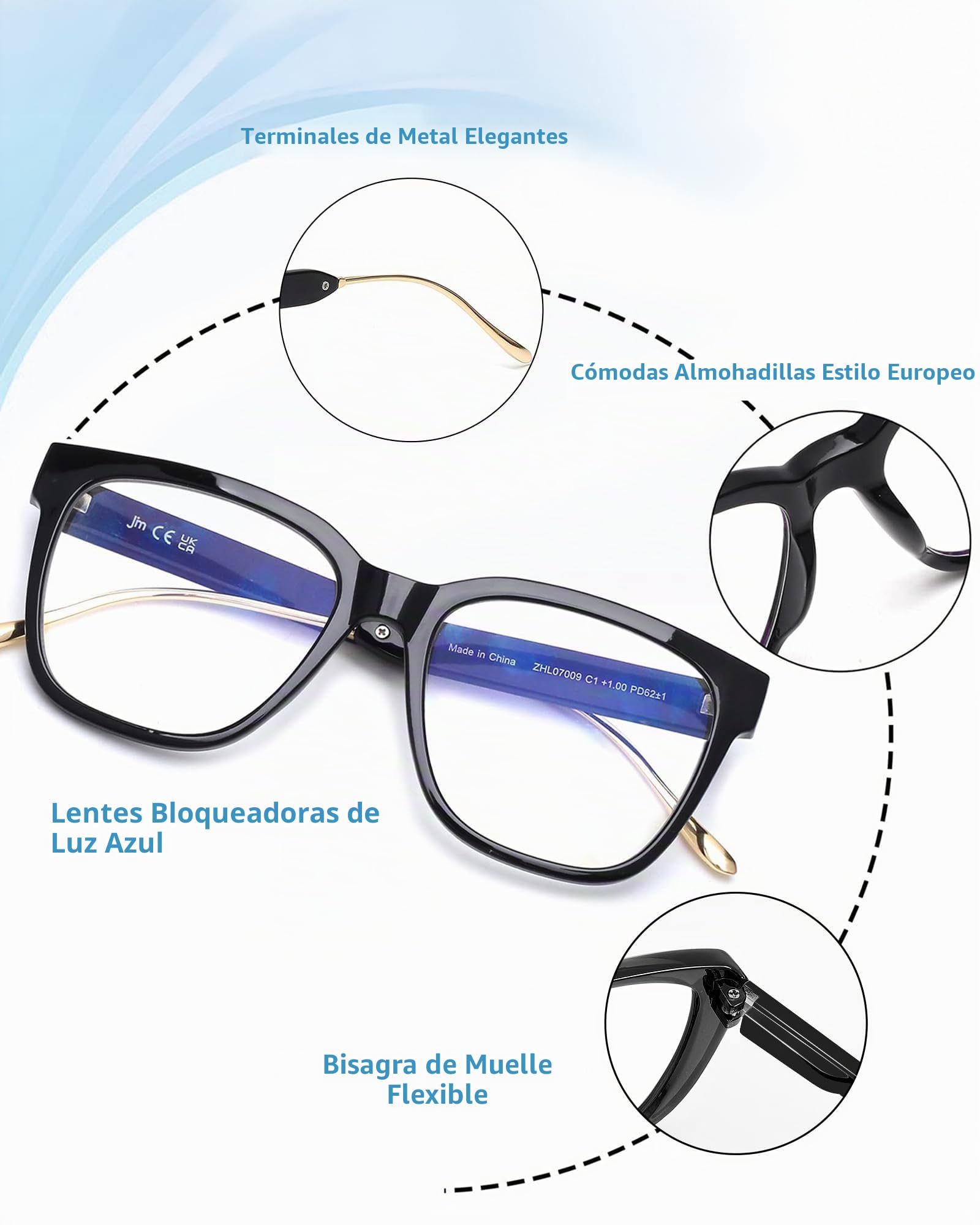 JM 3 Pack Clásicas Gafas de Lectura para Mujer Gafas Presbicia Grandes | Bloqueo de Luz Azul, Patillas Metálicas de Moda para Gafas, Bisagras de Resorte