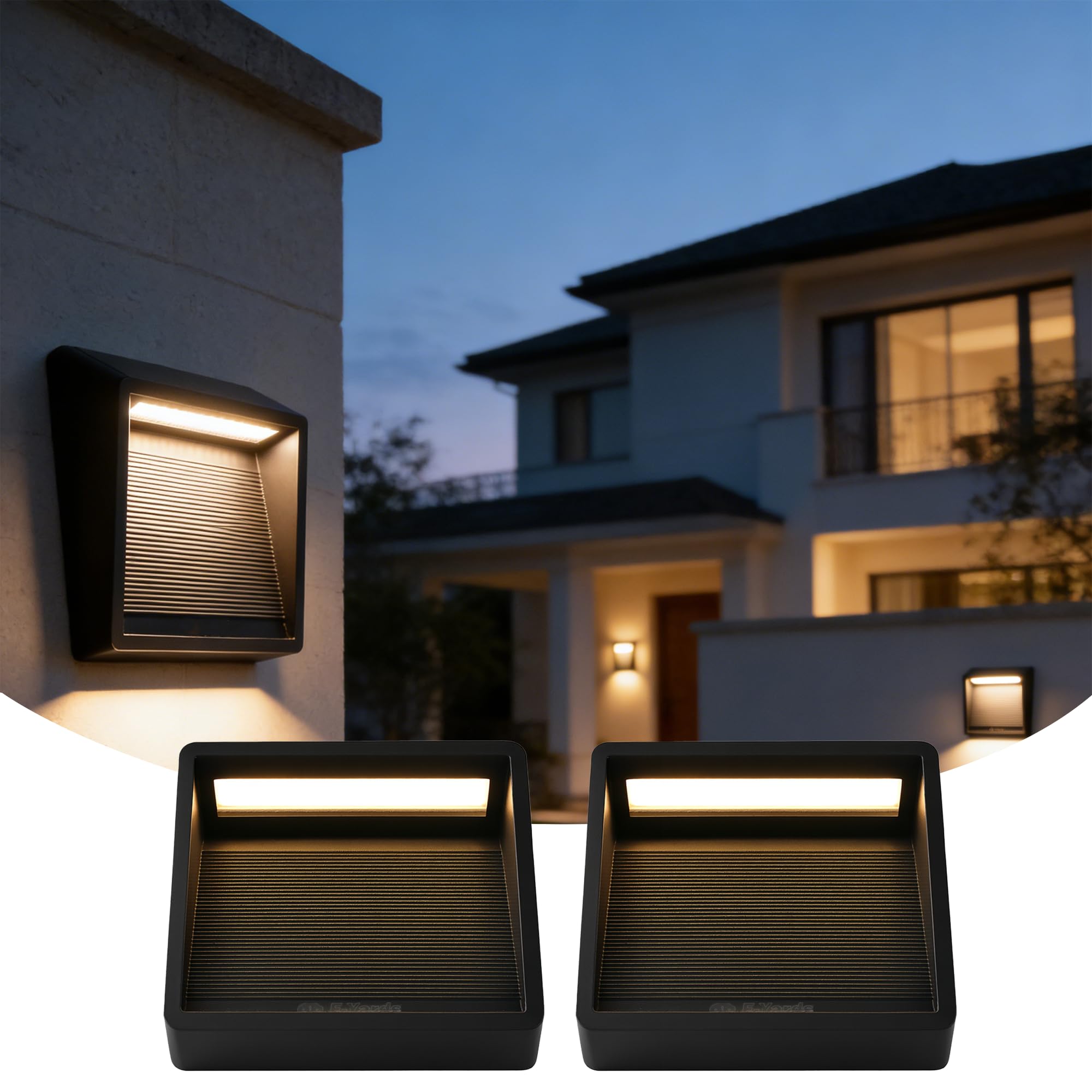 E-Yards Solar Fence Lights Outdoor, Bright Step Lights, IP65 Waterproof, 3000K Warm-White, Equipped with 19 LED for Patio Garden Backyard Garage Driveway Pathway Outside Wall Lighting (2 Pack +app)