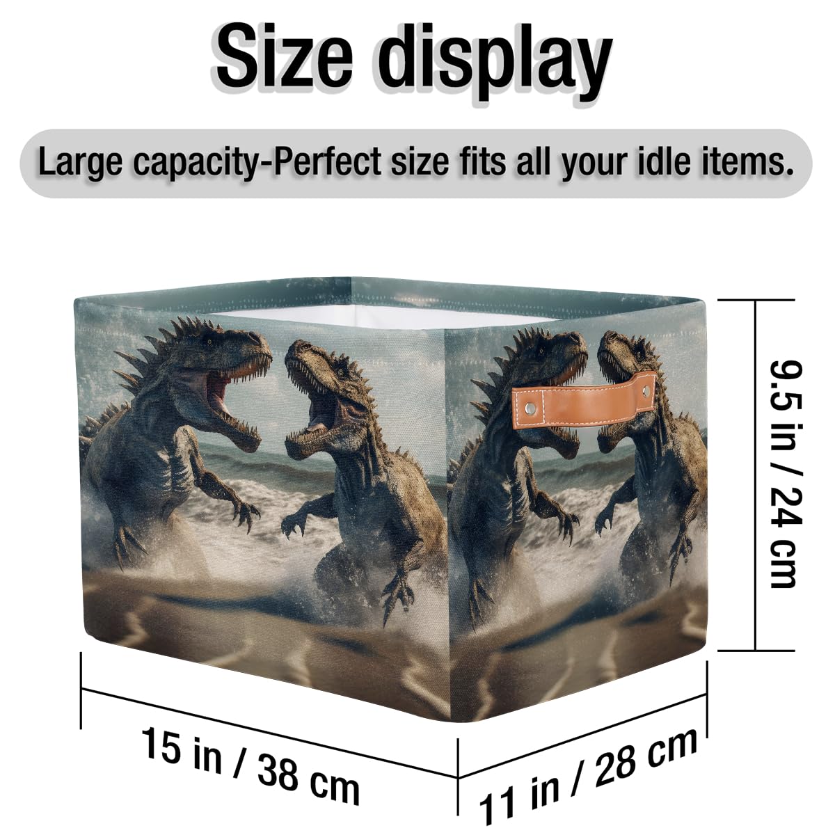 Mexpekil Cesta de almacenamiento de animales de dinosaurio, caja de almacenamiento de juguetes para niños, plegable, organizador de tela para estantes, cesta de regalo grande con asas, 2 piezas