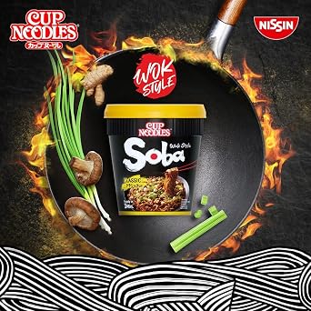 NISSIN Cup Noodles Soba Wok Style Teriyaki, 90 g Pot (8-Pack)