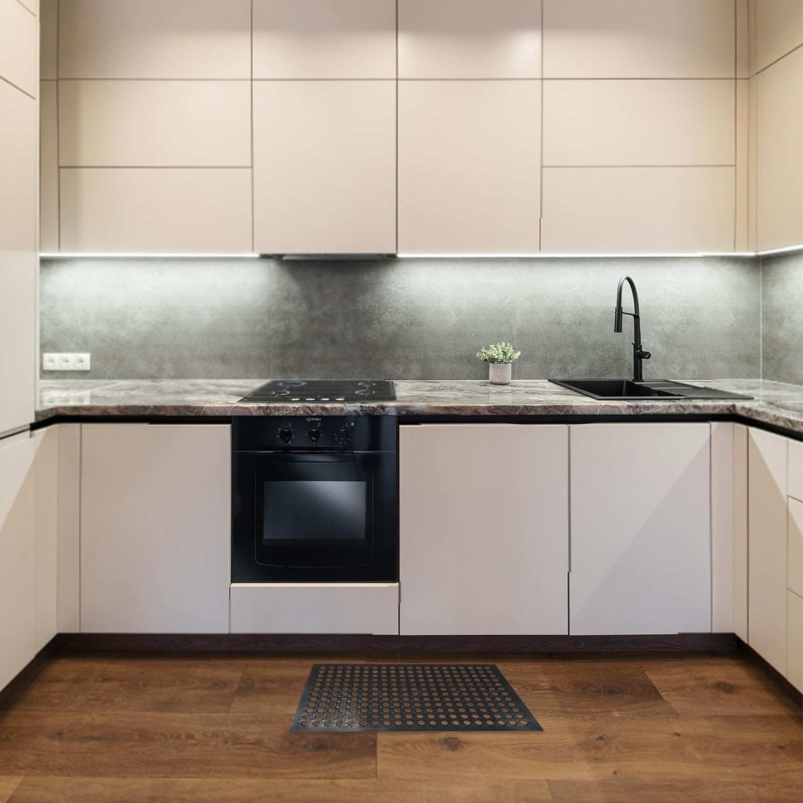 Ciieeo Tappeto Cucina Antiscivolo in Gomma Protezione Bordi Assorbente Resistente per Cucina e Ufficio Nero