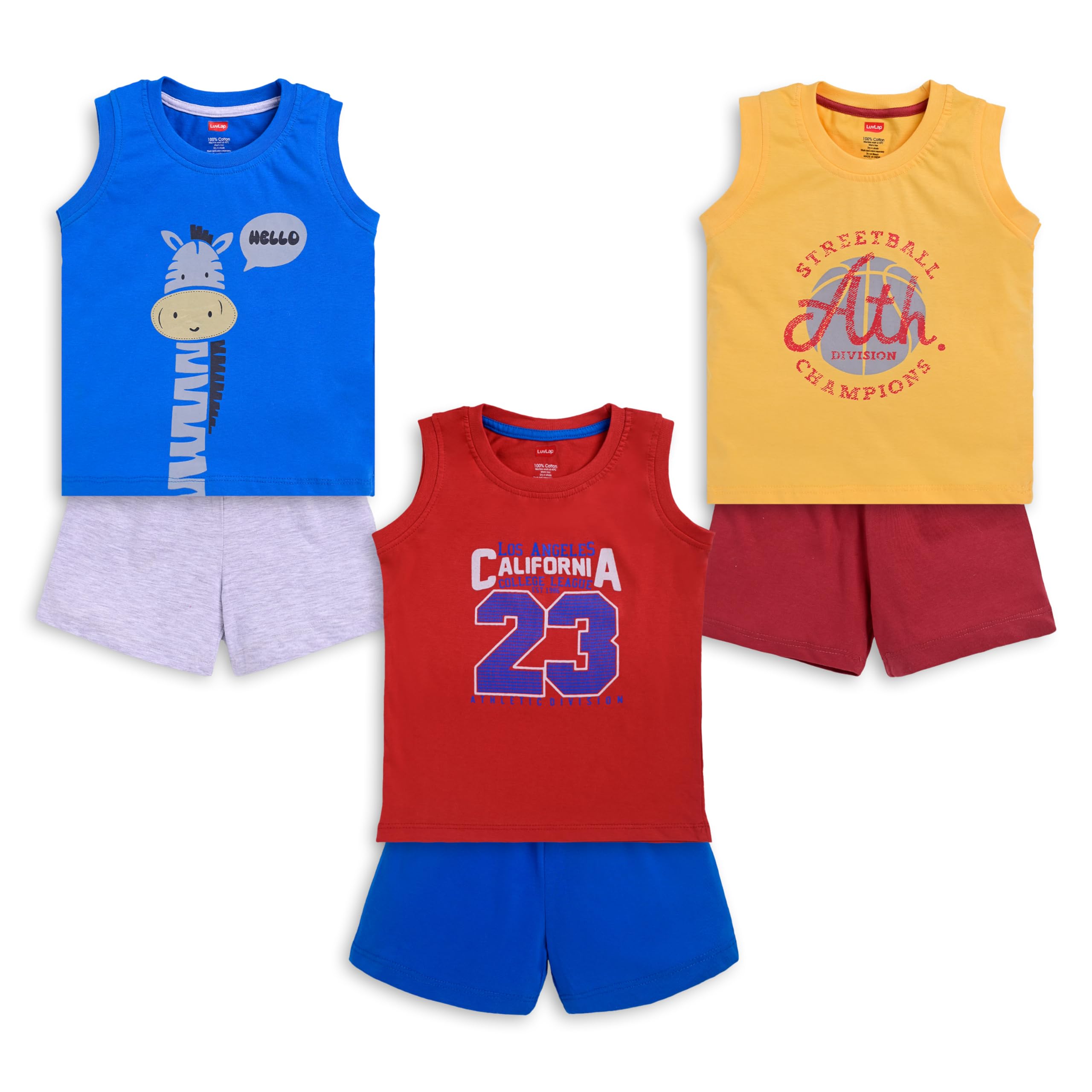 Baby Boys Pack Of 3 Sleeveless Tank Top & Shorts Set 100% Cotton Printed, XL (12 to 18 Months)-image-45