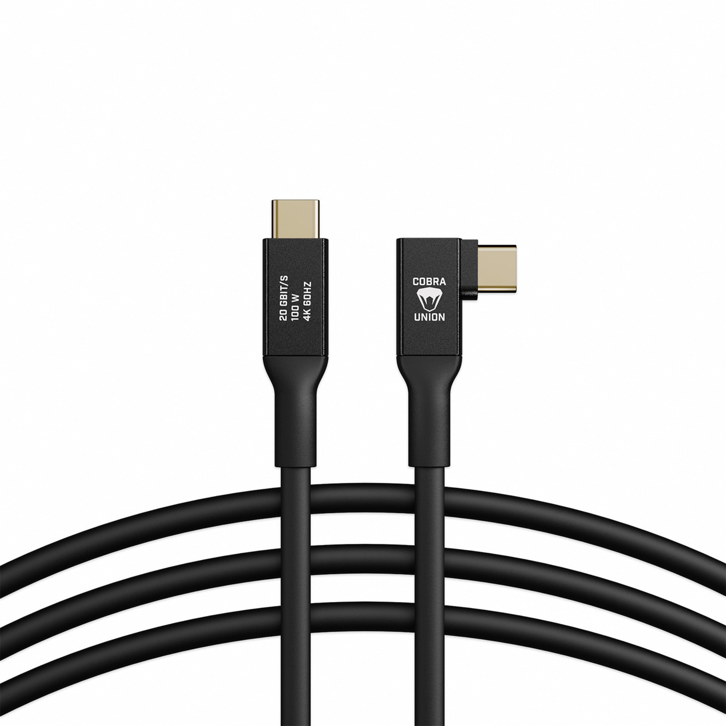 CobraTether Câble USB-C vers USB-C 90°, 5 m, Noir
