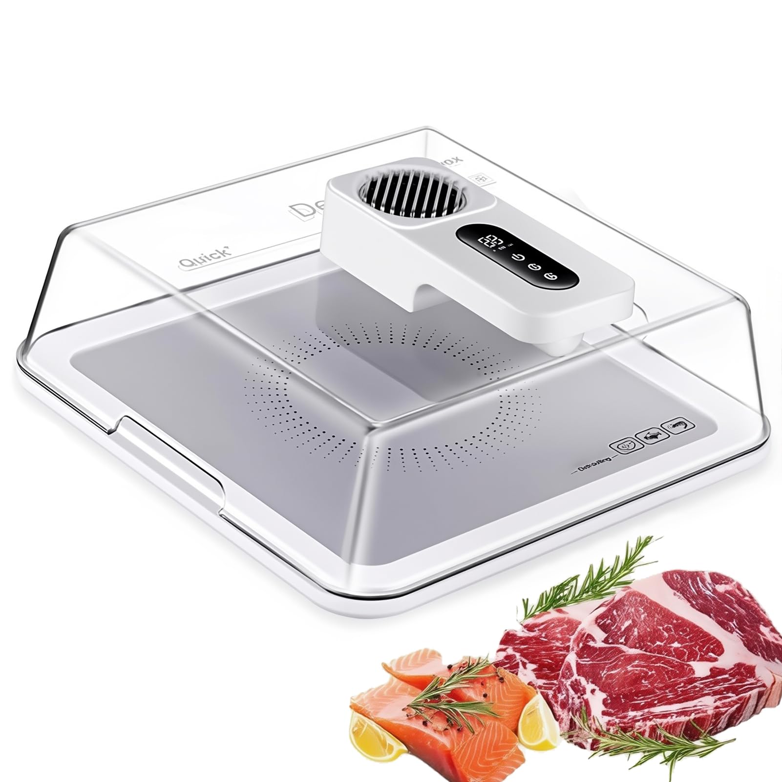 FHRKA Electric Food Defrosting Box, 4.2L Rapid Defrosting Tray, 10Min Quick Thawing Smart Thawing Mat for Steak Chicken Seafood White