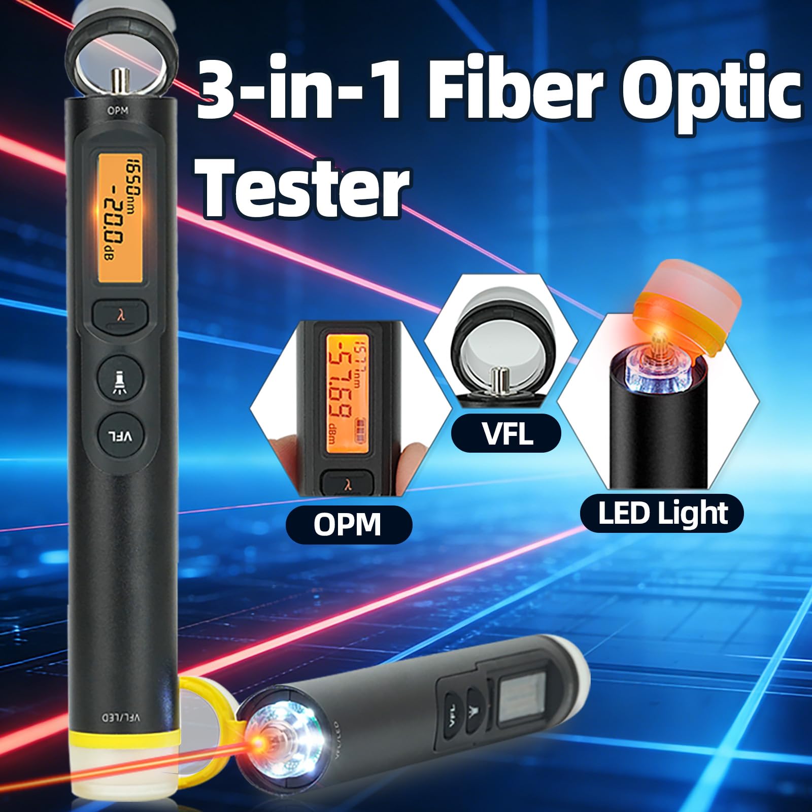 TFN Tester per fibra misuratore di potenza 20 km, localizzatore visivo di guasti, Mini OPM e VFL, tester LED per cavi in fibra