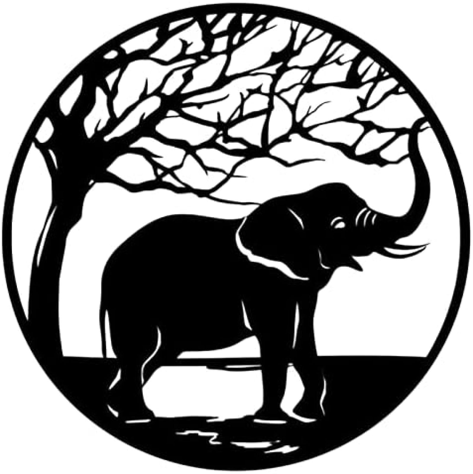 Elephant Metal Wall Art, Elephant 3D Metal Silhouette Under The Tree, Black Metal Decor, For Indoor Outdoor Hanging Decoration,19.7IN/50CM,Pleasant63