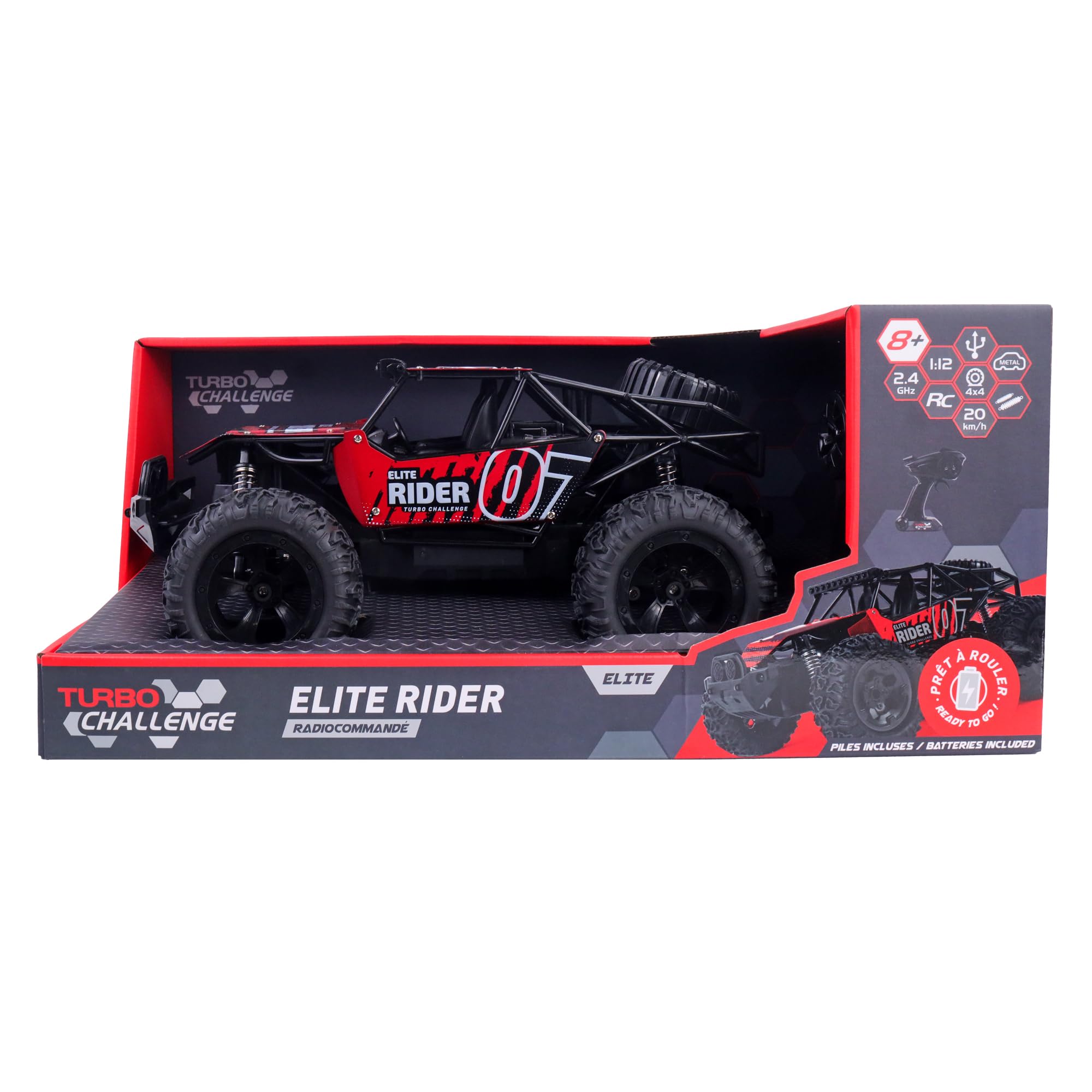 TURBO CHALLENGE - Avventura con il Buggy - Elite - 094862LR - Auto Telecomandata - Rossa - 1/14 - Pronta all'Uso - Batteria Ricaricabile e Batterie Incluse - Metallo - A Partire dai 8 anni