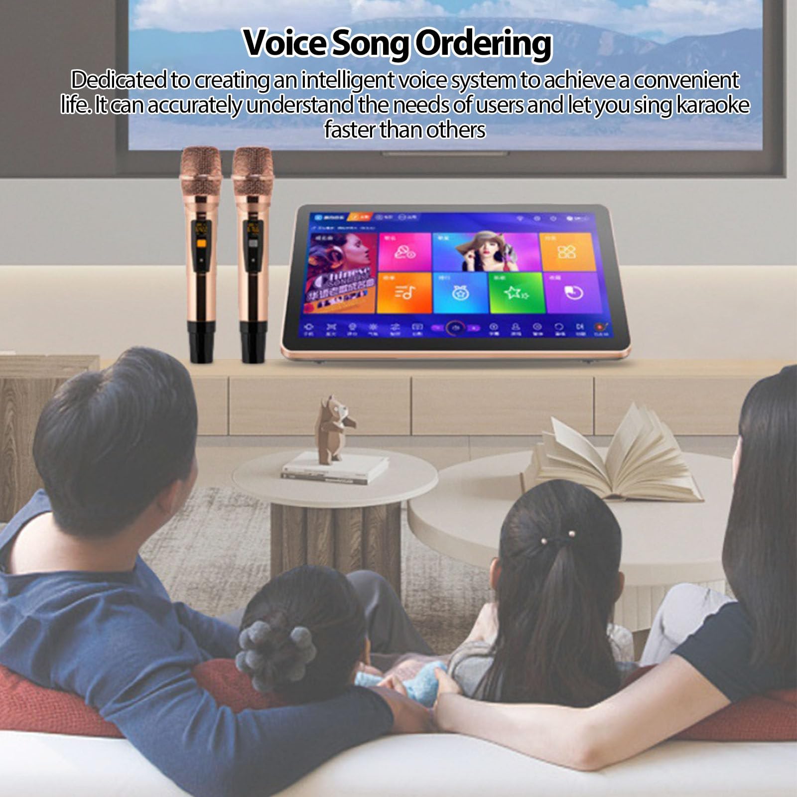 Macchina per karaoke tutto in uno, telecomando per telefono touch screen da 18,5 pollici e controllo app con microfono wireless, lettore karaoke KTV per feste al bar di casa,8TB-White