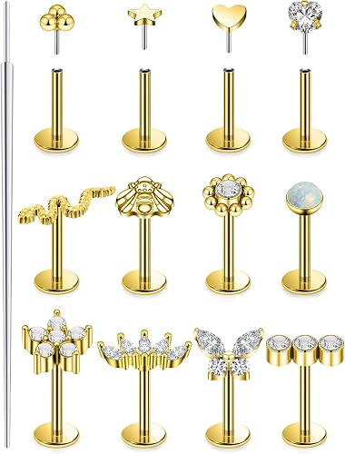 Lsnevsie 20G 14K Gold Filled Threadless Flat Back Earrings Studs Surgical Stainl