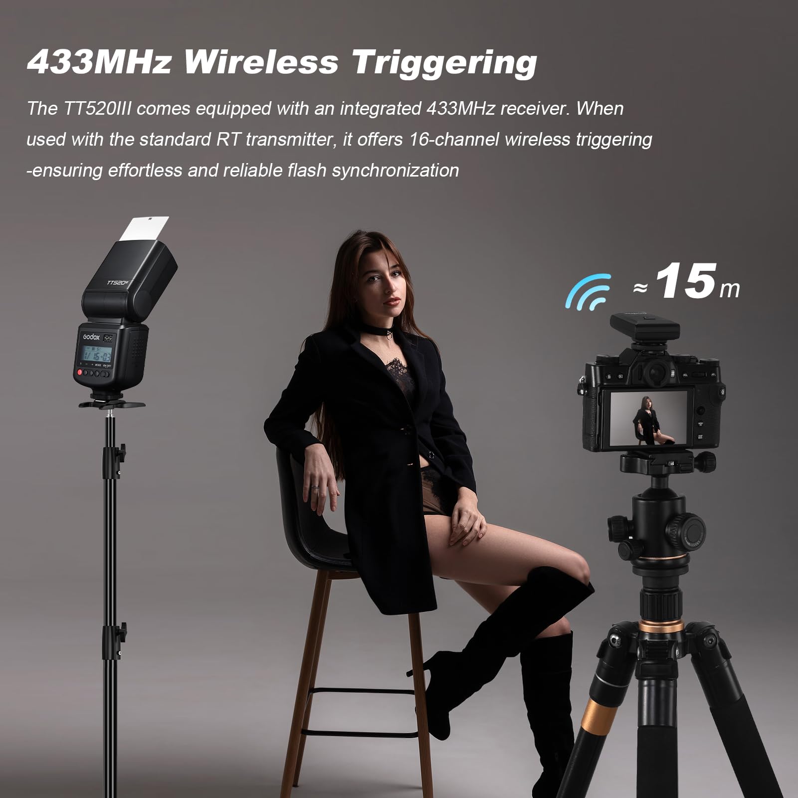 Godox TT520III lampa błyskowa do aparatu z dyfuzorem Speedlite, 8 poziomów mocy, 400 błysków przy pełnej mocy z RT-16 Launcher pojedynczy styk Hot Shoe do Canon, Sony, Nikon, Fuji, Panasonic Olympus