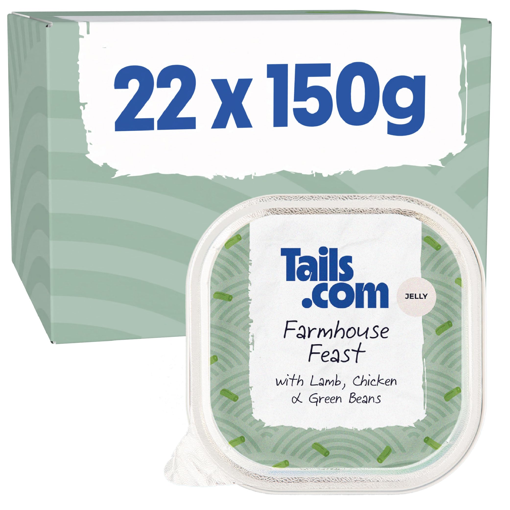 Tails.com • Wet Dog Food 22 x 150g • Farmhouse Feast with Lamb, Chicken & Green Beans in Jelly • Adult 1-7 years • Grain Free Recipe • Made ingredients