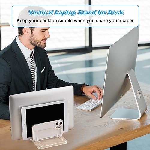 Miniatura 6 de Chunful Soporte vertical ajustable para computadora portátil, soporte de acrílico con 3 ranuras para laptop, base invisible para computadora