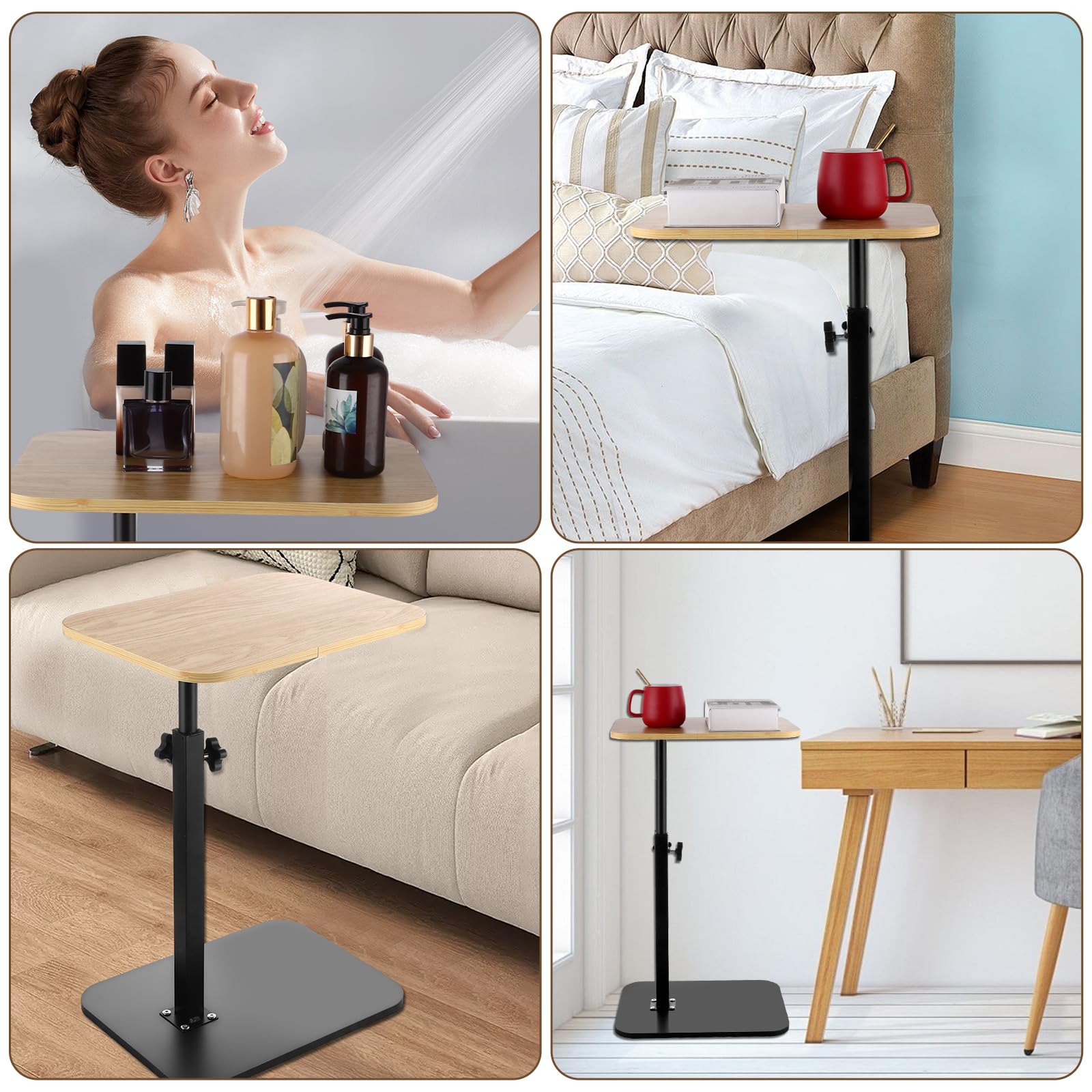 SENENQU Tavolino regolabile a forma di C, altezza 45-80 cm, tavolino da letto, vasca da bagno, vassoio per soggiorno, divano, camera da letto, 30 x 40 cm, dimensioni tavolo