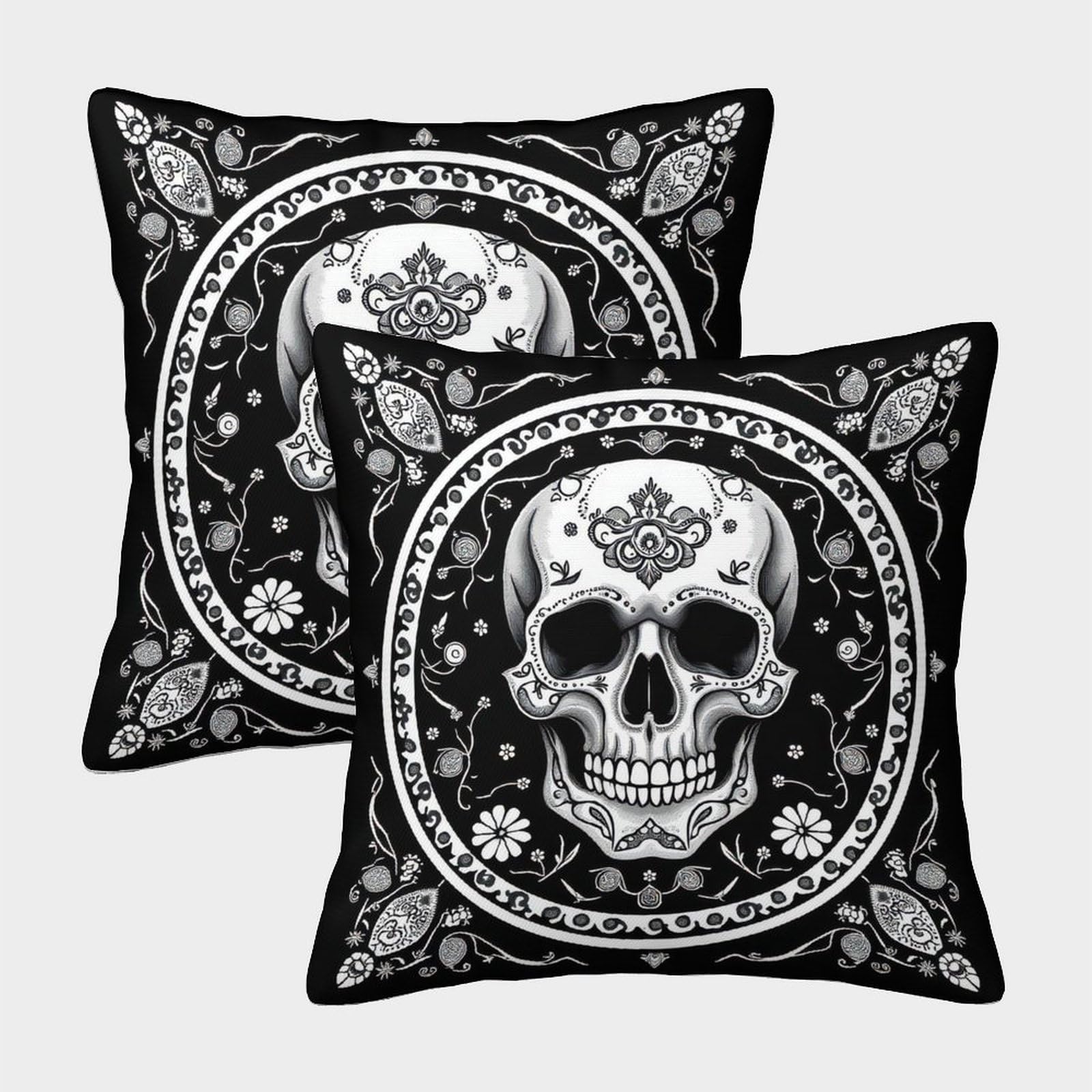 QFVANSIYO Vivid 3D Printed Skull Pillowcase Soft Microfiber Bedroom Decor Gothic Skull Pillow Cover Breathable for Home 50x50cm