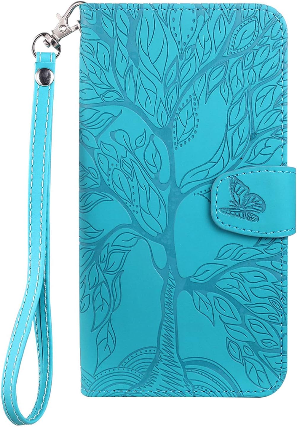 Aisenth for Samsung Galaxy S8 Plus/S8+ Flip Case, The Tree of Life Embossed PU Leather Wallet Folio Case Magnetic shockproof Protective Cover with Kickstand, Card Slots + 1 pcs Wrist Strap (Blue)