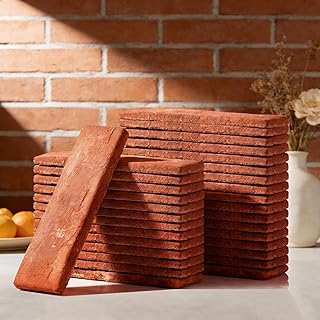 30 Pcs Red Thin Wall Brick Veneers 8 x 2.4 Inch Faux Brick Tiles for Kitchen Backsplash Fireplace 3D Textured Plaster Wall Panels DIY Indoor Decor for Living Room, TV Background
