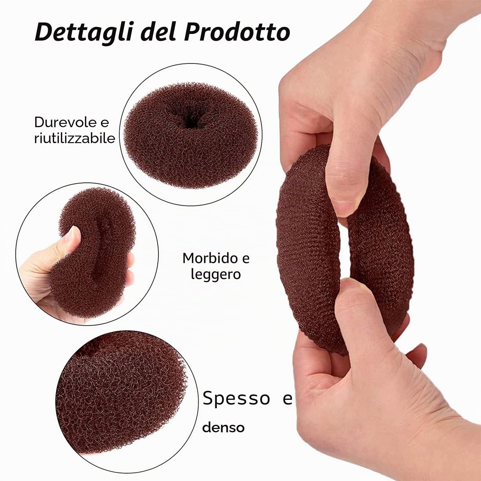 VEGCOO Chignon a Ciambella, 8 Pz Creatore per Pane Ciambella Chignon a Ciambella Magic Hair per Bambine e Donne, con 15 Elastici per Capelli e 15 Forcine Forma di U (Marrone)