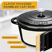 Vista 2 de Velaze 7.5 QT Dutch Oven Pot with Lid, Enameled Cast Iron Dutch Oven with Dual Handles for Sourdough Bread Baking, Cooking, Non-stick Enamel Coated