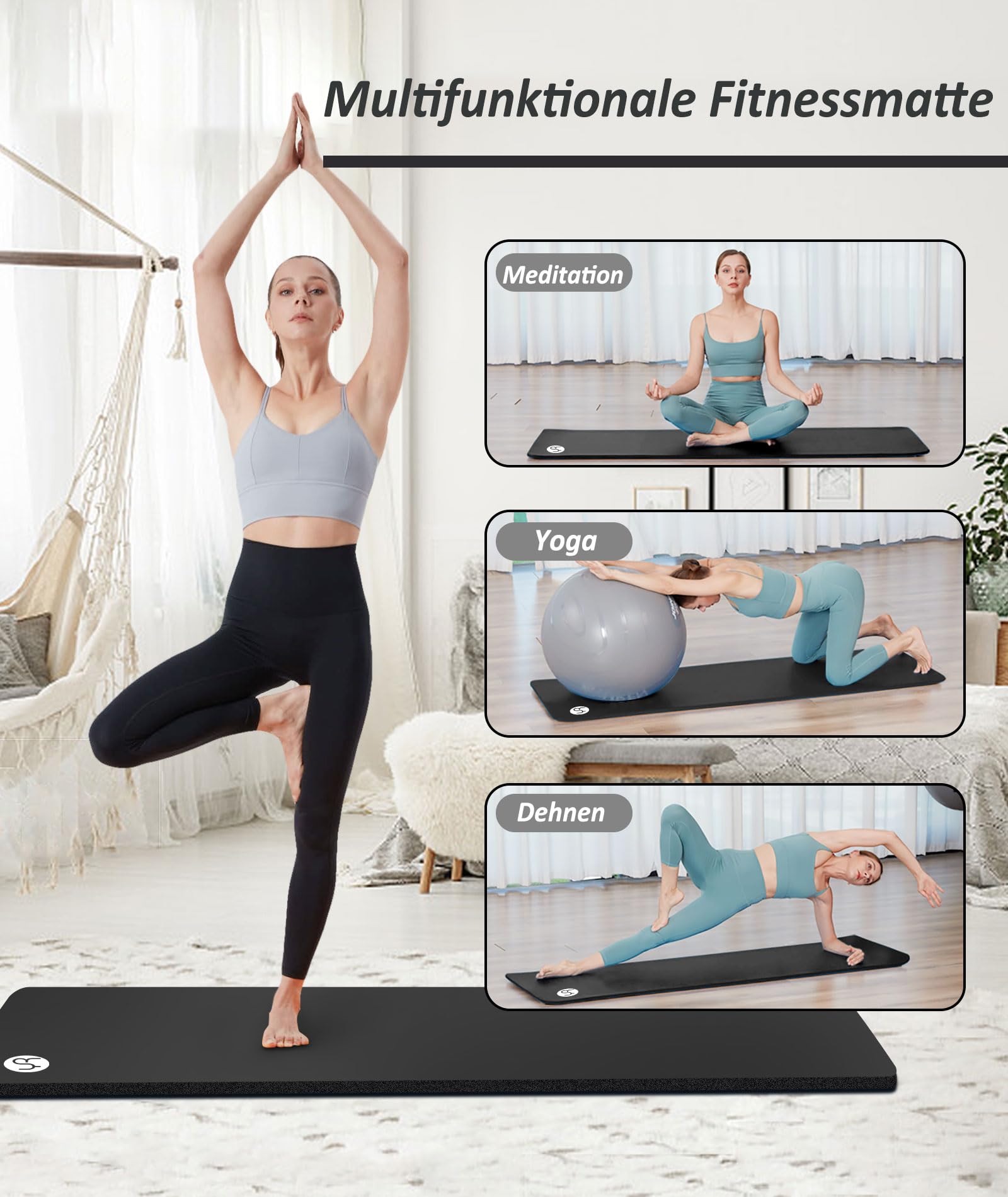Yogamatte 195×61cm 20mm Dicke Fitness Matte NBR Gymnastikmatte | Extra Dick, für Pilates Gym Workout Zuhause, mit Tragetasche