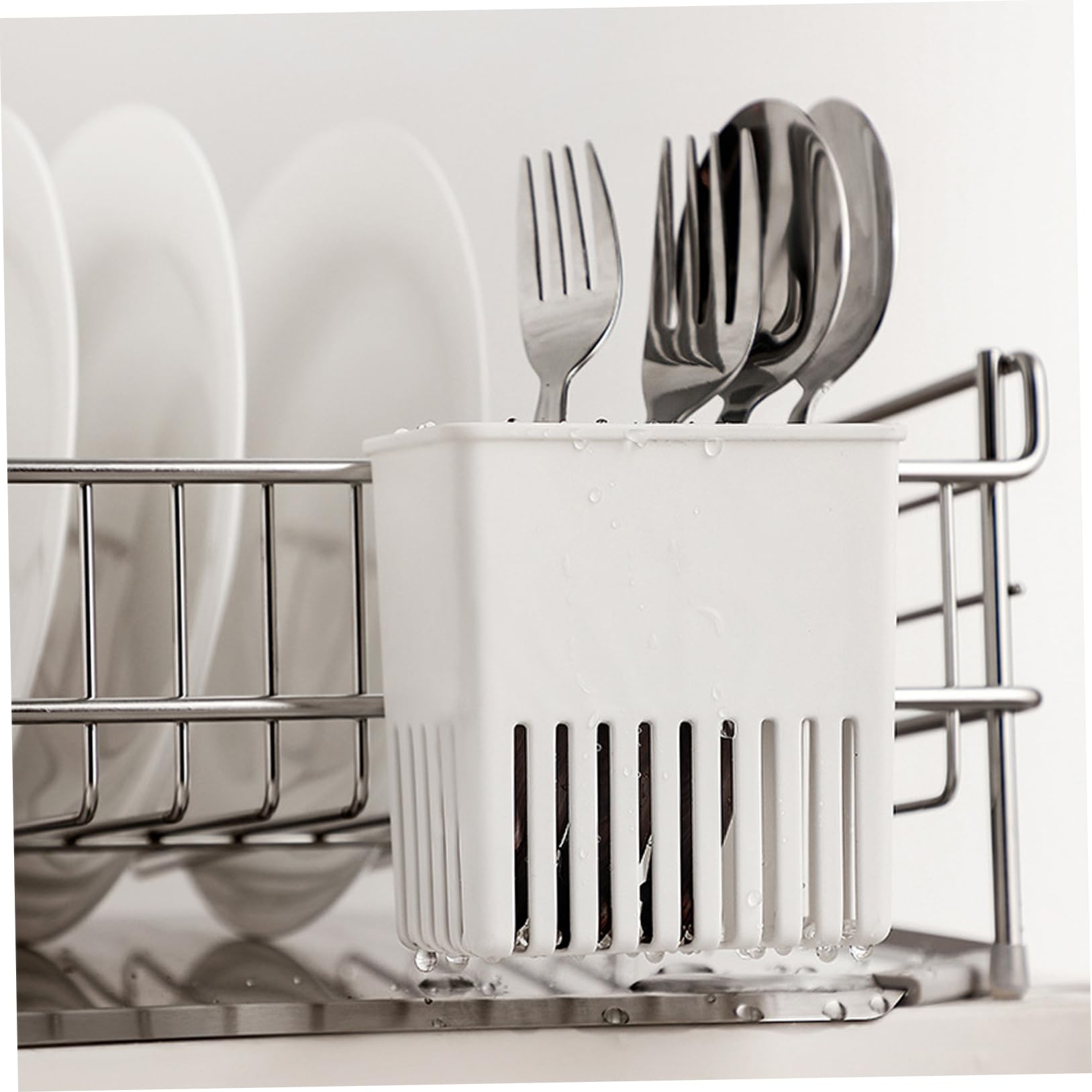 2 estantes de secado de plástico Sil, cesta de cubiertos que ahorra espacio con hoo, nizador de cocina para cuchara, cuchillo, tenedor, fácil secado y Sto Solut