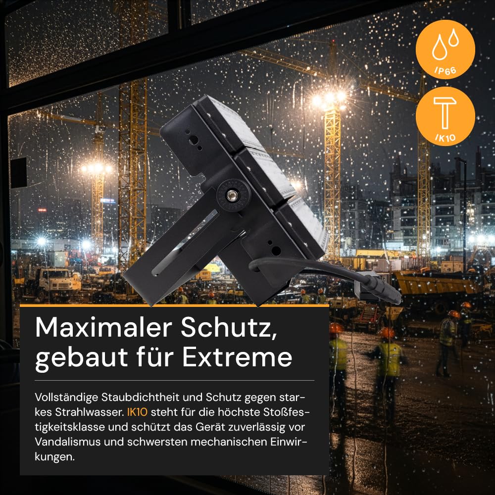 4x LED Außenstrahler 300W 5000K Neutralweiß 39000lm, IP66 Wasserdicht, IK10 Flutlicht Strahler für Stadionbeleuchtung Baustelle Sportplatz, robuste Industrieleuchte für außen