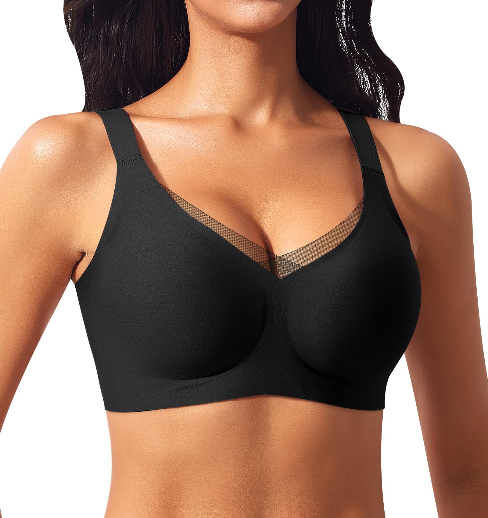Ganado Damen BH Nahtloser Glatter BH Ohne Bügel Spitze Tiefem V-Ausschnitt Bügelloser BHS Weicher Bequemer BHS mit zusätzlicher Verlängerung Soft Bralette Bustier Bra Tshirt