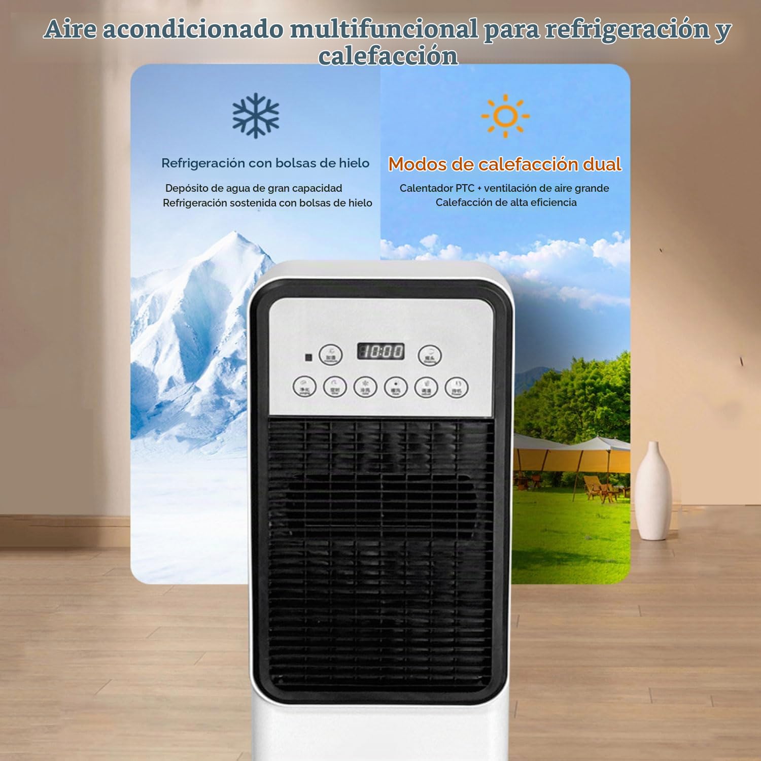 Aire Acondicionado Portatil Silencioso 3 en 1 Enfriador de Aire Evaporativo Sin Tubo Exterior 3L Tanque Agua 3 Velocidades Viento Temporizador 12H 120° Oscilación Ventilador de Enfriamiento