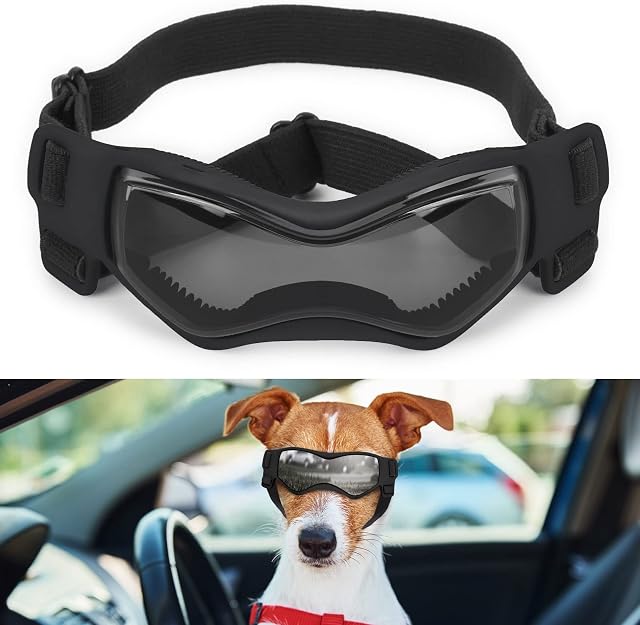 Ownpets Sunglasses for Dogs, Dog Sunglasses Small Bread with Adjustable Strap, UV Protection Eye Wear Protection Windproof Dog Goggles for Small Dogs, Black