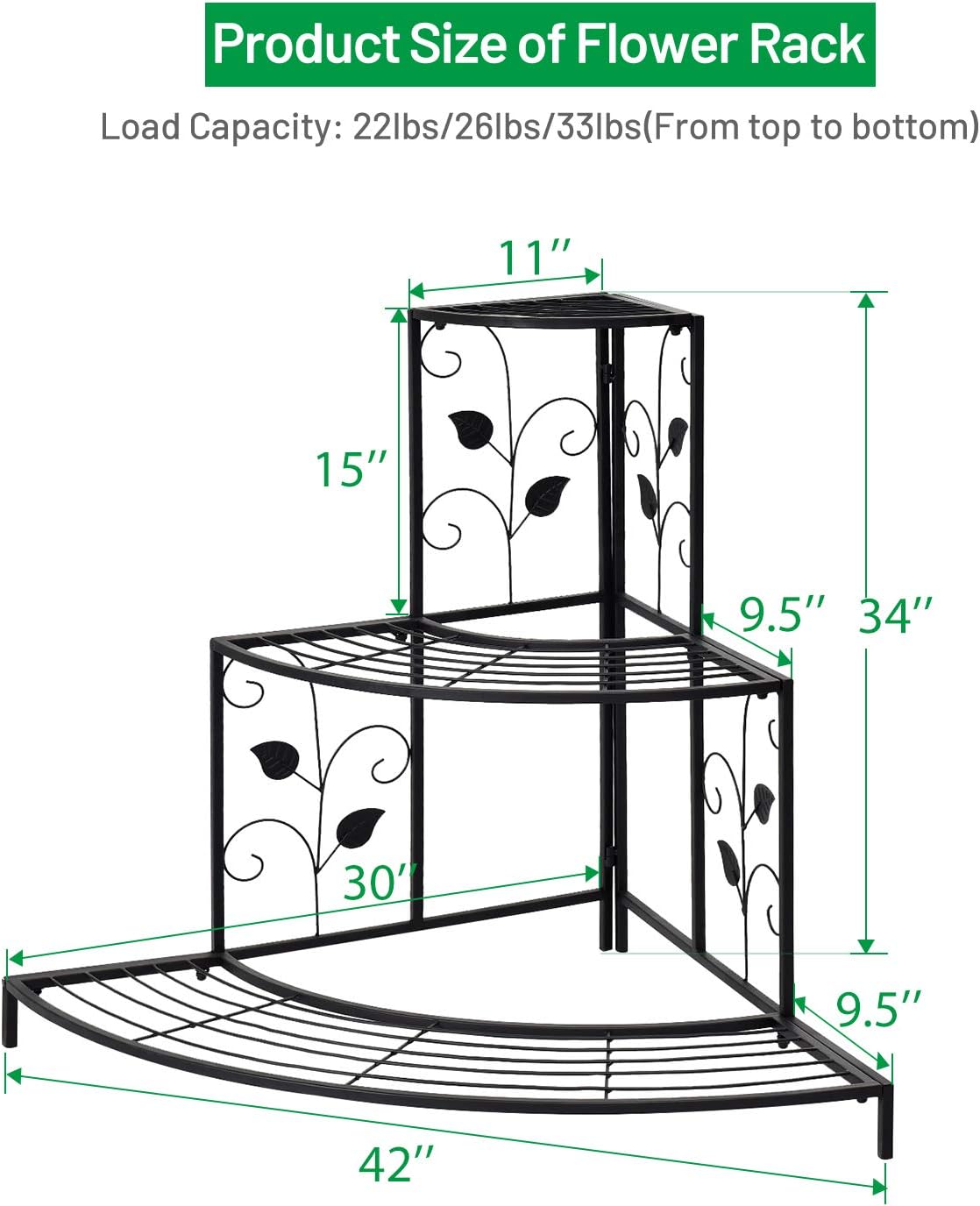 Giantex 3 Tiers Corner Shelf Metal Plant Stand, Stair-Step Style Flower Pot Display, Ladder Plant Display Rack, Quarter Round Plant Shelf for Indoor Outdoor Use