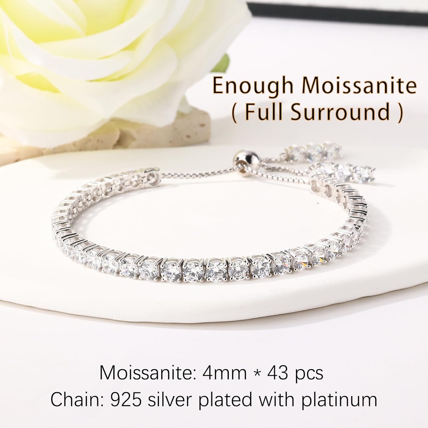 Moissanite Tennis Bracelet 2.0-5.3-12.9carats Adjustable Bracelet for Women S925 Silver 2/3/4mm Moissanite Bracelet Gifts for Wife/Men