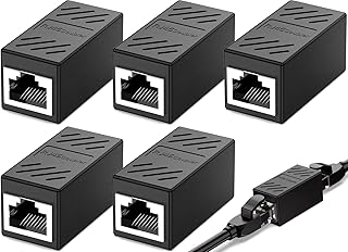 RJ45 Ethernet Coupler, 5 Pieces RJ45 Ethernet Cable Connector in Line Female to Female Coupler for Cat7 Cat6 Cat5e Cat5 Connector