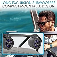 Vista 7 de Pyle Altavoces de torre de wakeboard marinos impermeables – Juego de altavoces de subwoofer dual de 4 pulgadas con luces LED y Bluetooth
