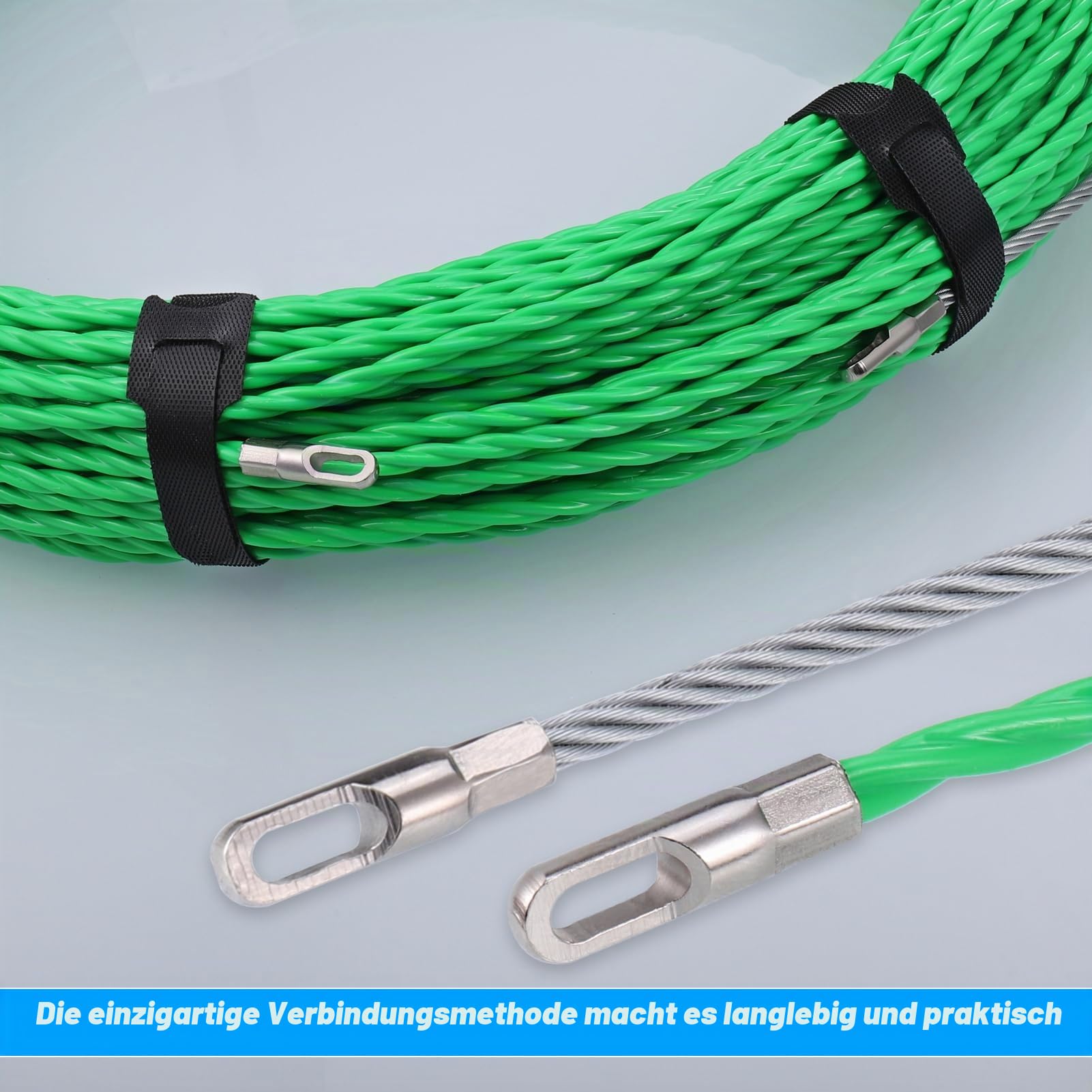 Zocipro φ4,5mm/30m Kabeleinziehhilfe Einziehspirale Zugdraht, mit 2 Führungsfeder und 2 Kabelbinder,Einziehband Kabeleinzug Einziehhilfen in ideales Einzugsband zur Kabelverlegung Leerrohre, Grün