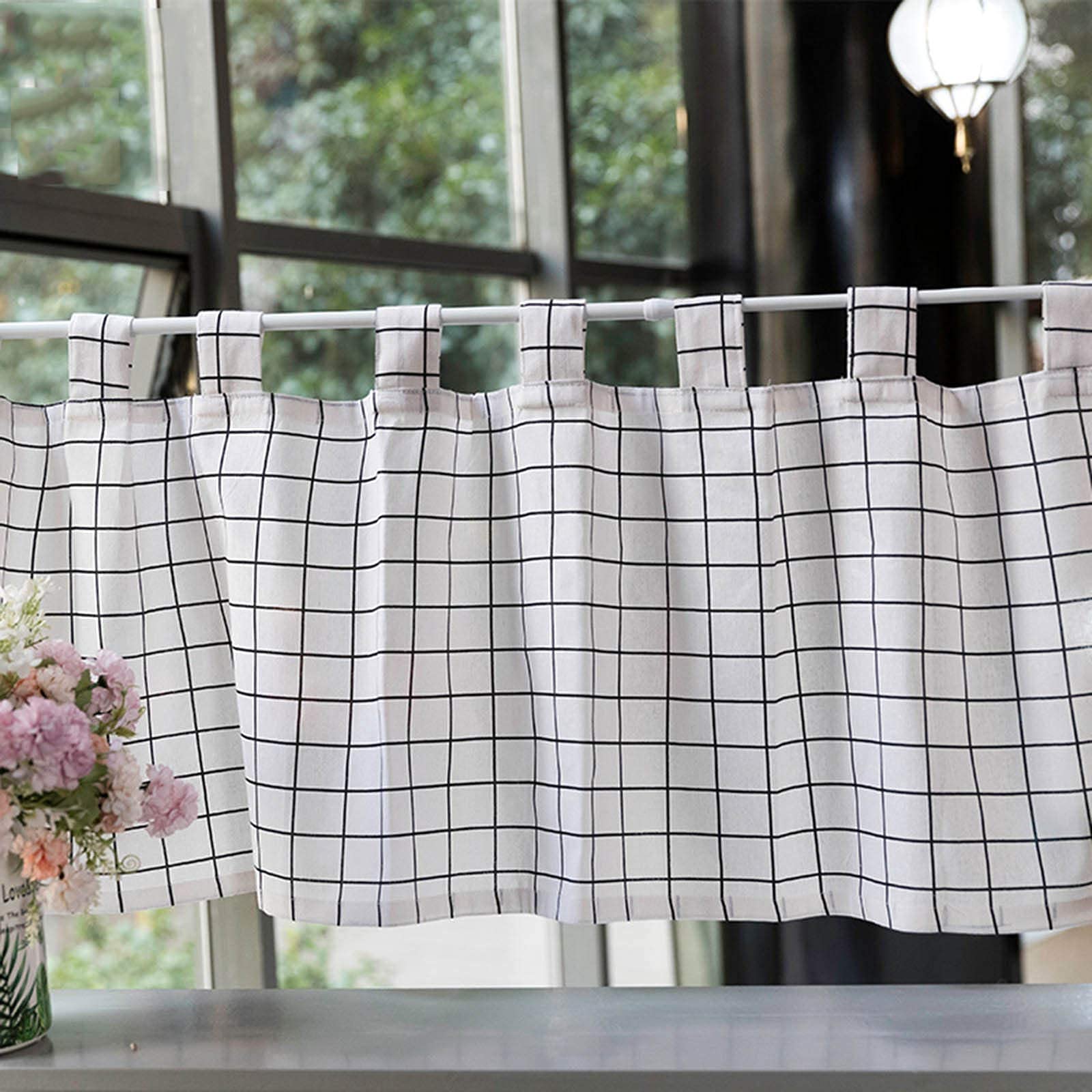 Cortina corta de lino de algodón con acabado elegante para ventana de cocina