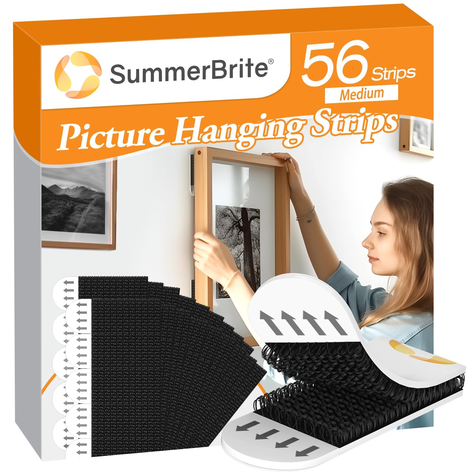SummerBrite Sticky Wall Hanging Adhesive Strips, 28Pairs, Medium, Black