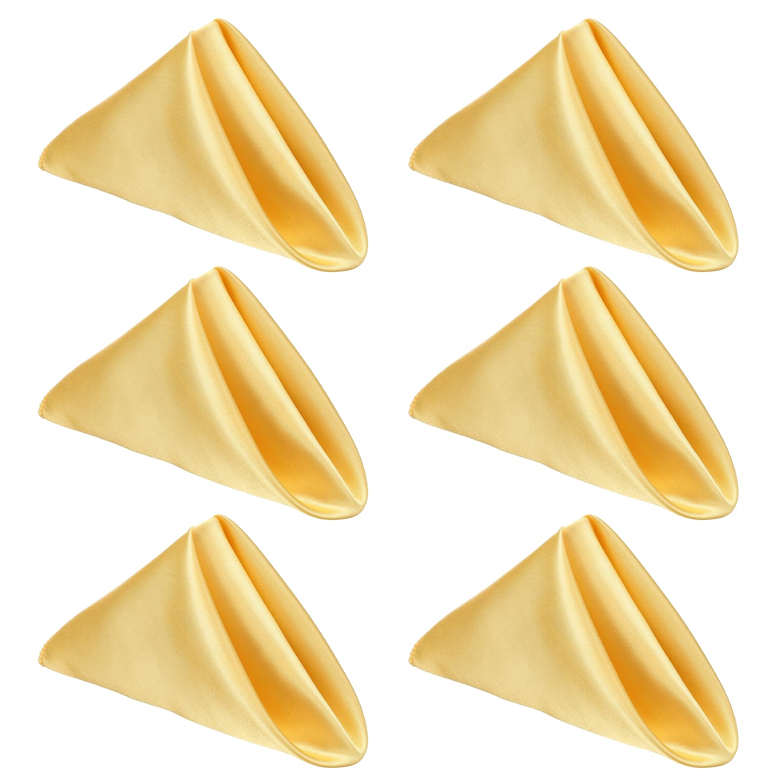 sourcing map 6 Pcs Golden Yellow Satin Napkins, 17x17 Inch Dinner Napkins Cloth Washable Polyester Soft Square Table Decoration for Restaurant Parties Wedding Dining Banquet Event
