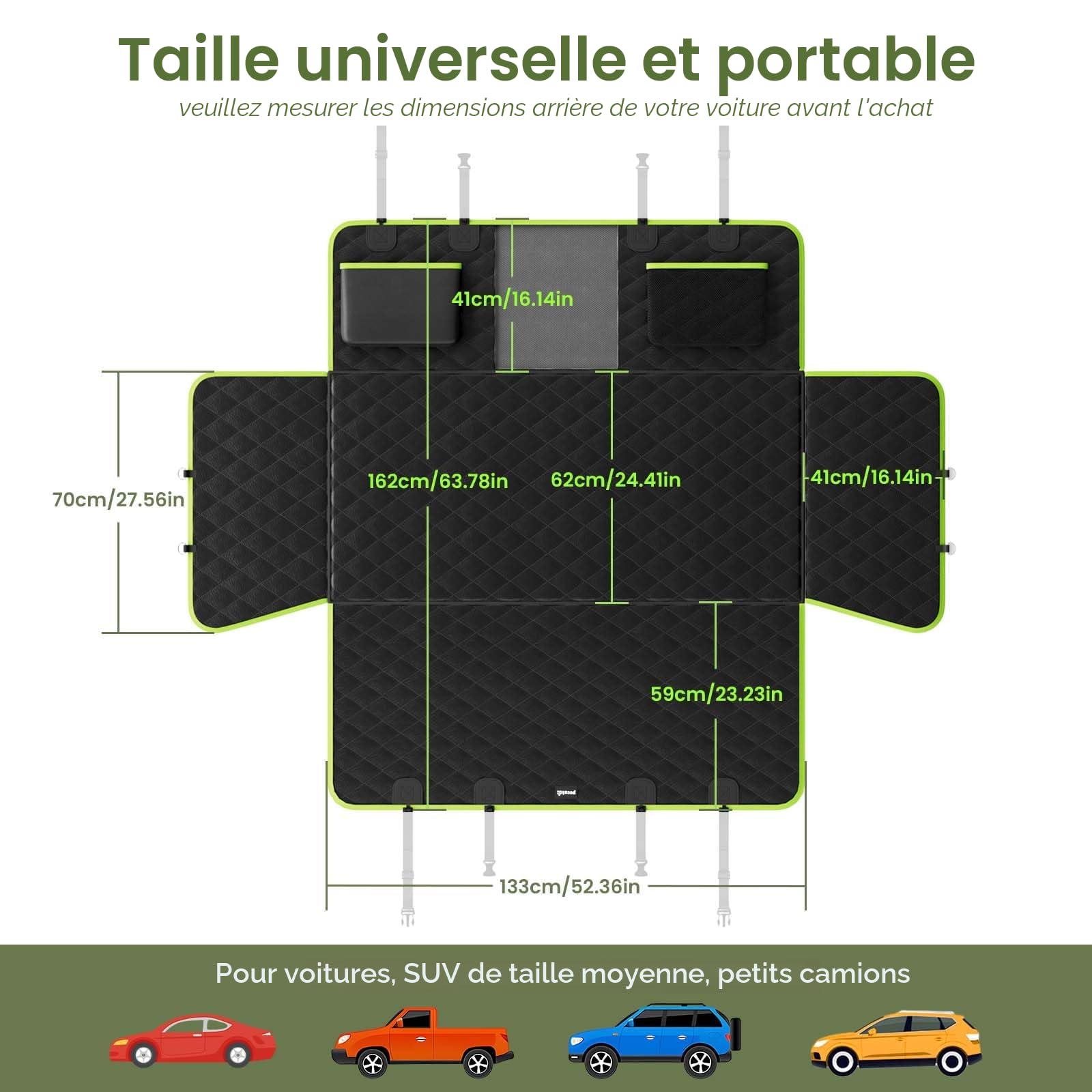 Pecute Housse Voiture Chien avec Rallonge de Siège 133 * 62 cm, Protection Siege Voiture en Tissu Facile à Nettoyer, Rangement Facile, Barrière,Imperméable Anti-Rayures, pour Moins de 150 kg