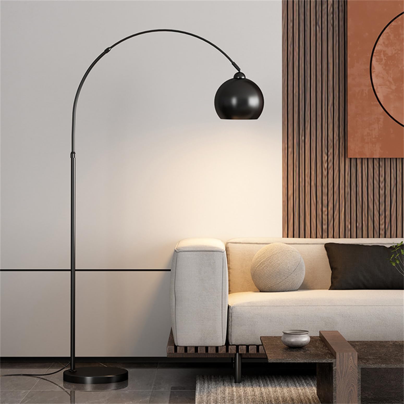 Lampa podłogowa, nowoczesna wysoka lampa stojąca z regulowanym kloszem, łukowa lampka do czytania do salonu, sypialni, biura, metalowa konstrukcja