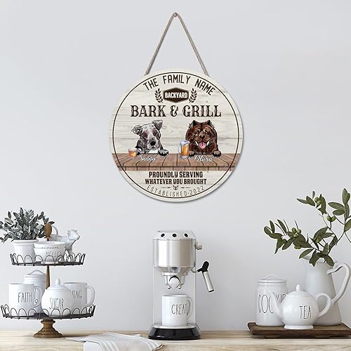 Miniatura 4 de Welcome Sign Custom Catahoula Bulldog & Chow Chow Name Round Wood Signs Custom Family Name Sign Cute Dog Vintage Hanging Wall Signs For Home Kitchen