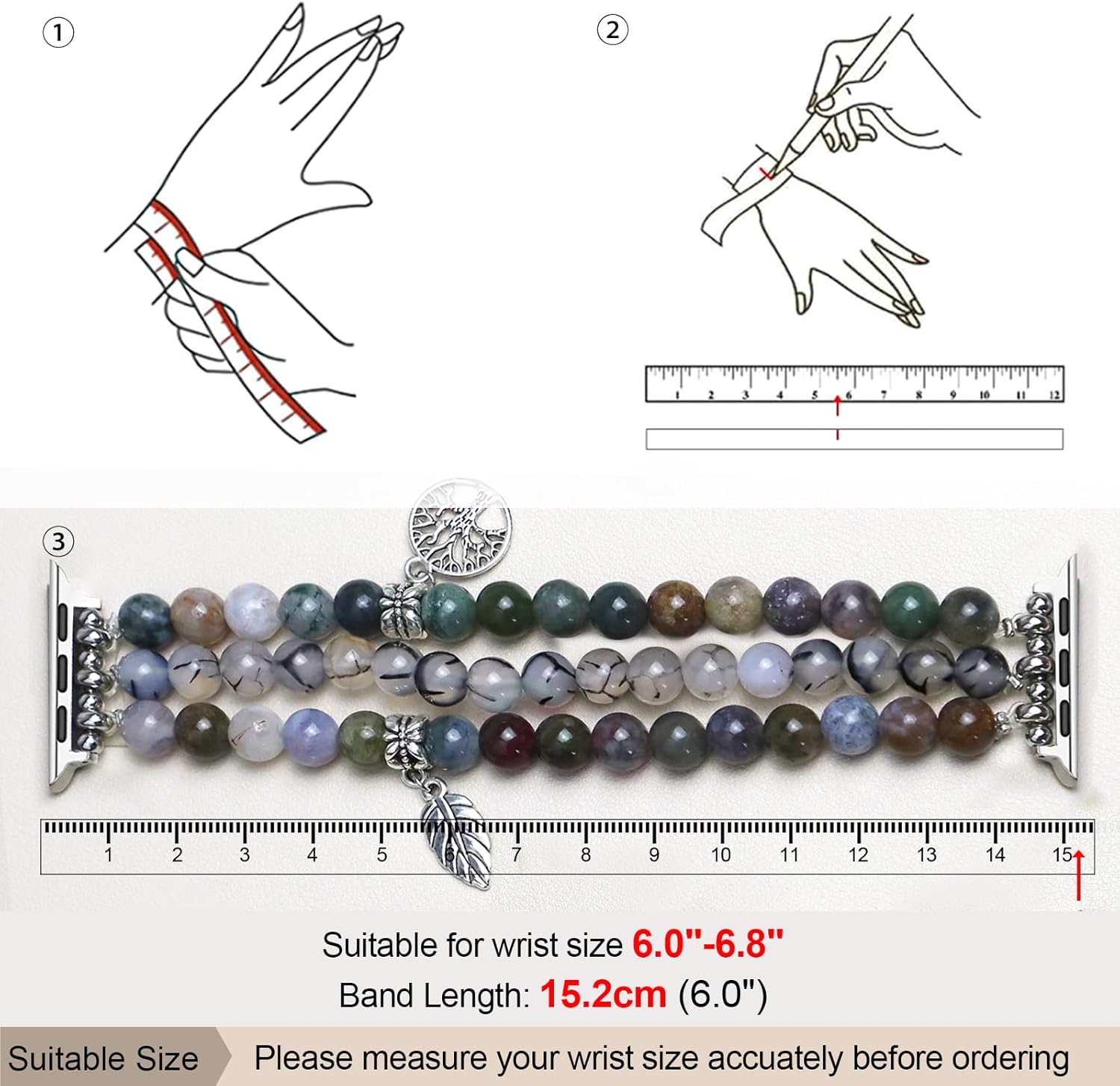 Natural Stone Bracelet Beaded-Bands Women Compatible with Apple Watch 38mm 40mm 41mm 42mm (S10/11) Feminine Cute Handmade Stretch Strap for iWatch Series 11/10/9/8/7/6/5/4/3/2/1 SE 3/2/1 - Image 2