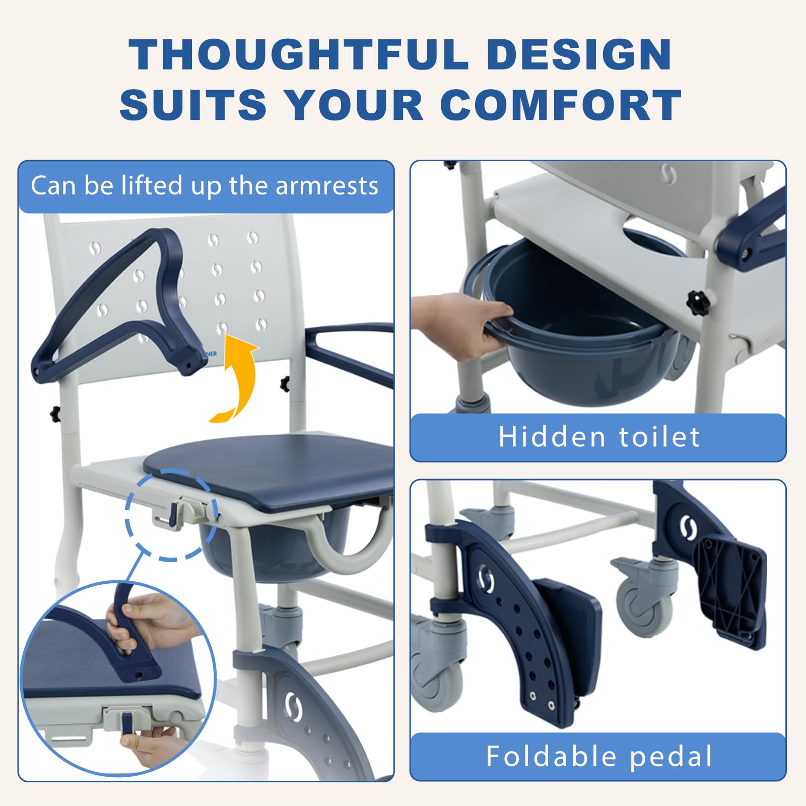 4-in-1 Rolling Shower Chair & Commode -3 4-in-1 Rolling Shower Chair & Commode -3