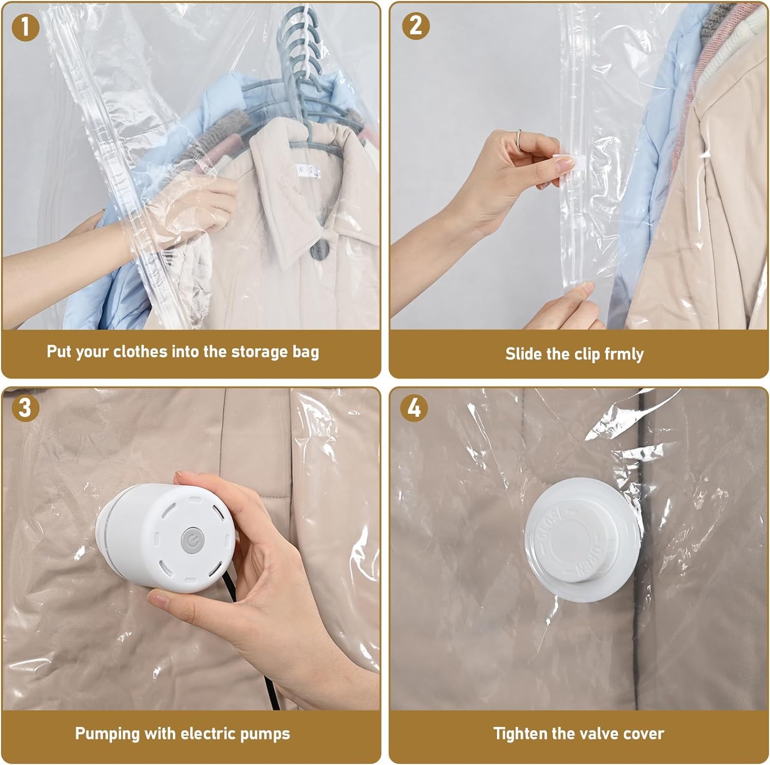 QH7 - Sacchetti sottovuoto vestiti da appendere, 2pezzi, Vacuum storage bags salvaspazio per vestiti, organizer per armadio, Sacchetti vestitii trasparente e riutilizzabile