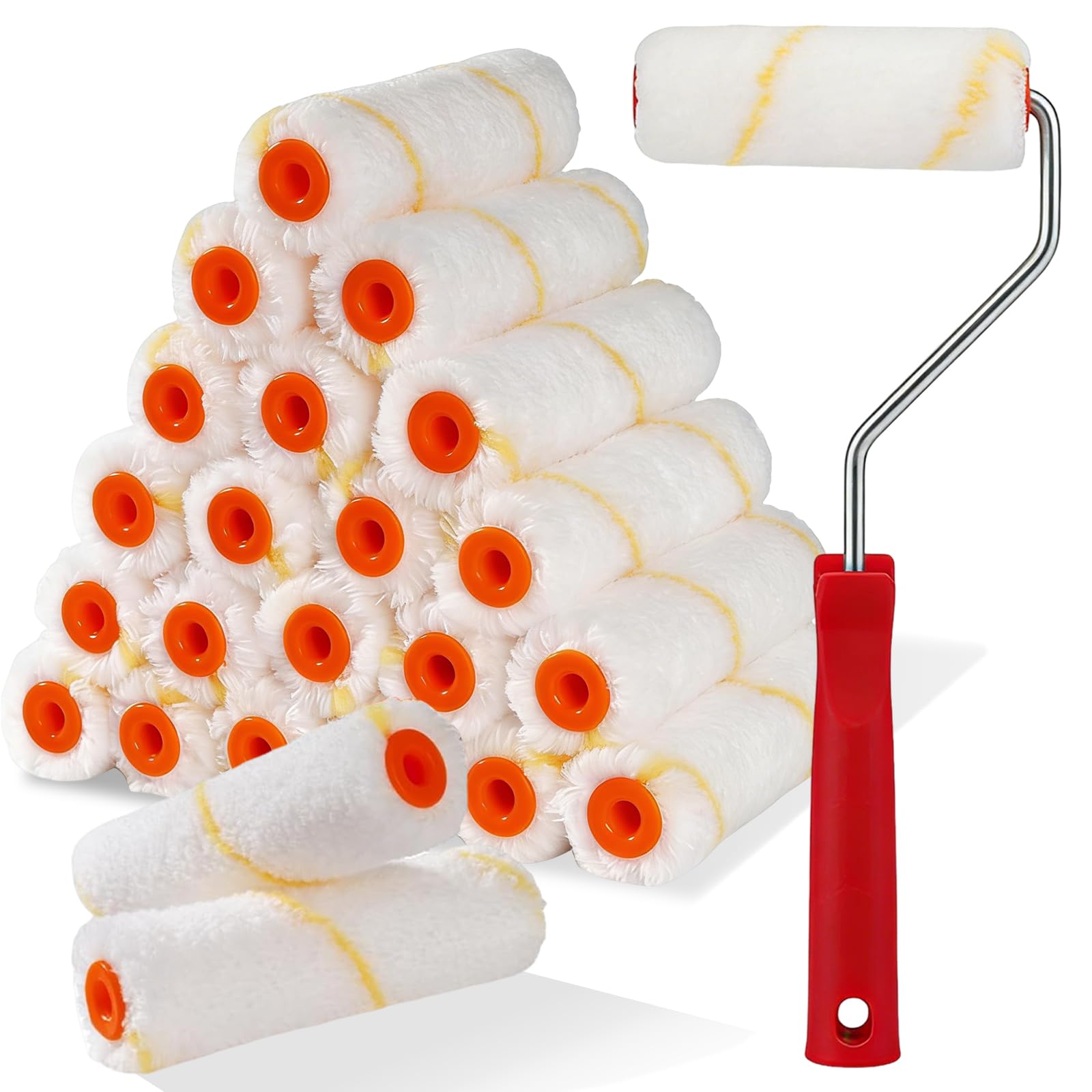Hao Zhu Paint Rollers 4 Inch 24 Pack Mini Roller Set with Frame