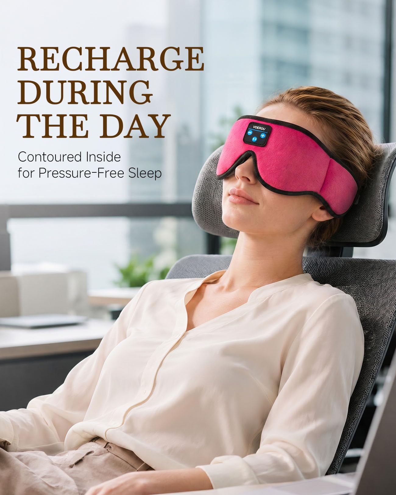 Voerou Cuffie Bluetooth per Dormire, Diadema 3D Regolabile, 12H | Vestibilità traspirante regolabile, 12h batteria, lavabile, ideale per dormire di lato