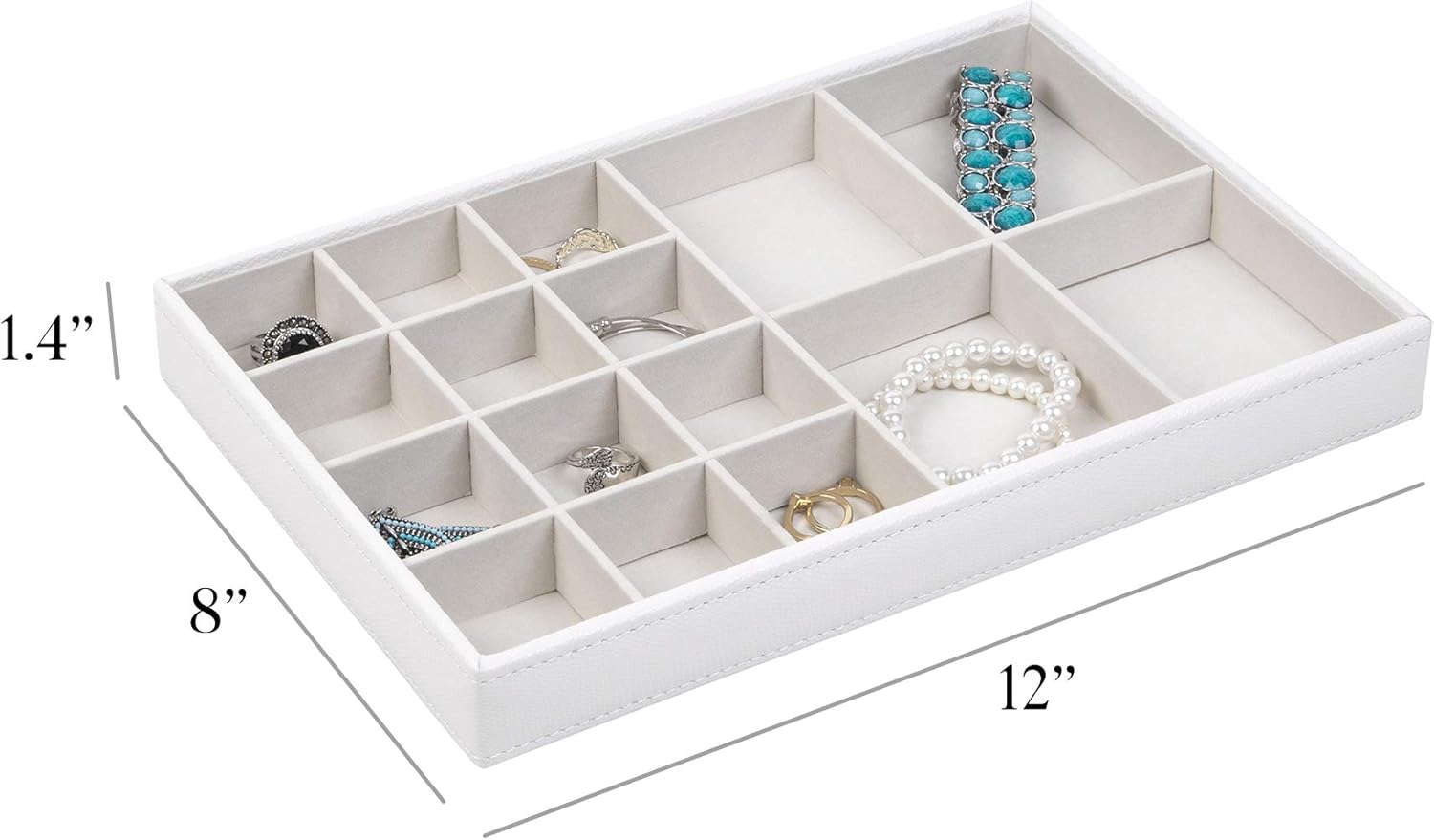 Richards Homewares Jewelry Storage Organizer Tray, 16-Compartment, Pebbled White : Home & Kitchen