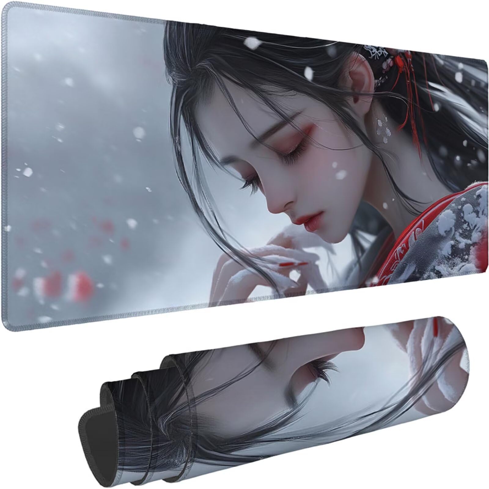Gamingowa podkładka pod mysz 1200 x 600 x 3 mm, XXL, wodoszczelna, odporna na ścieranie, z przyszytymi krawędziami, biała, podkładka na biurko, poprawia prędkość i precyzję pod laptopa, komputera