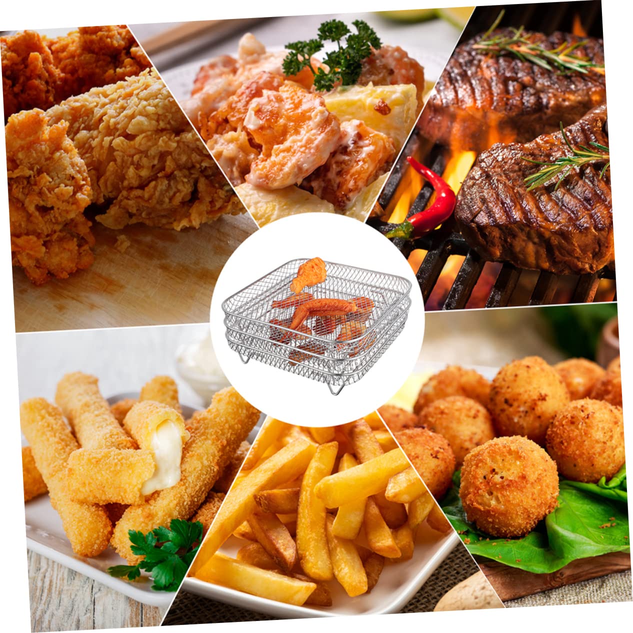 Healeved 3 Pezzi Accessori Per Friggitrice Ad Aria in Acciaio Resistenti Per Barbecue, Forno e Essiccazione Della Carne